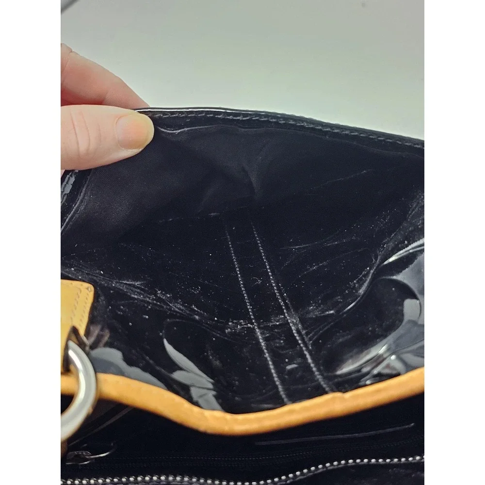 Coach Tote Bag Womens Medium Black Signature C Patent Leather Shoulder Purse
